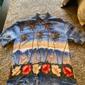 Pierre Cardin mens Hawaiian pinup print button front shirt Sz L vintage